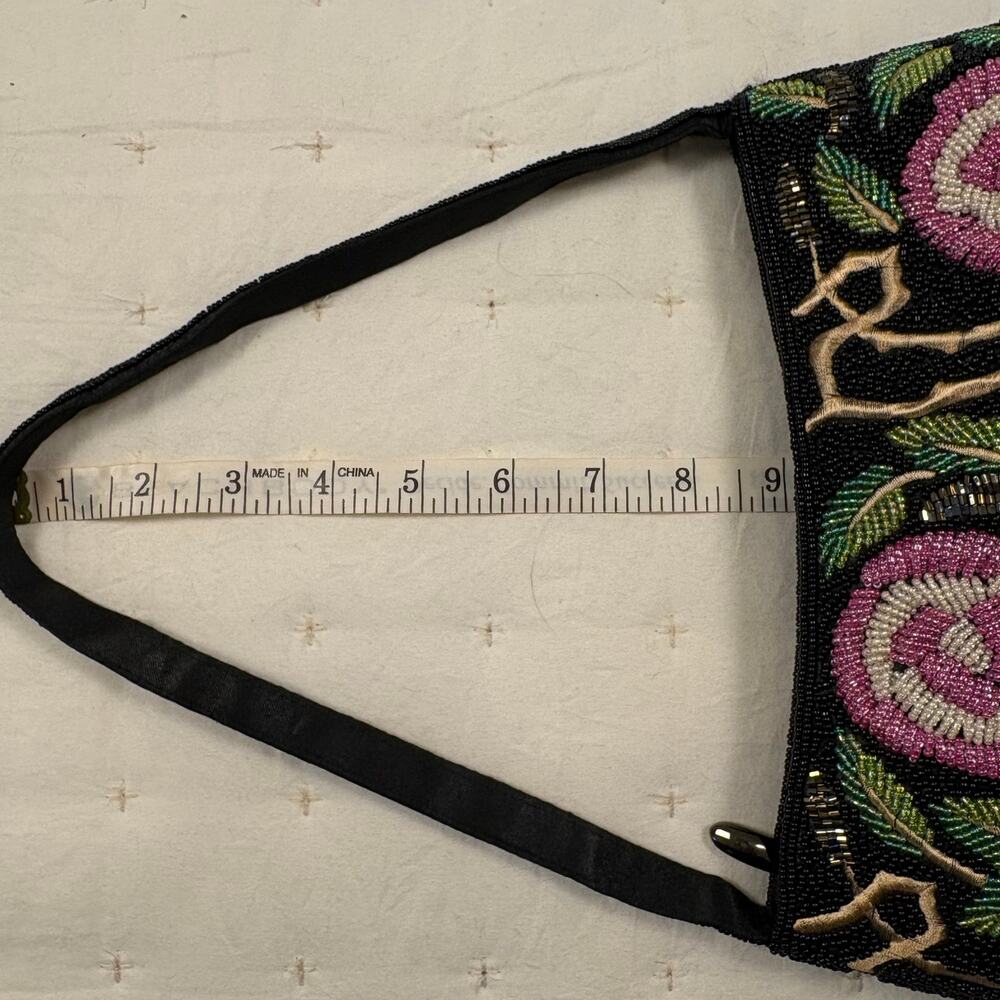Y2K Vintage Beaded Floral Clutch Bag Black Pink Evening Wedding Handbag Purse - Picture 10 of 10